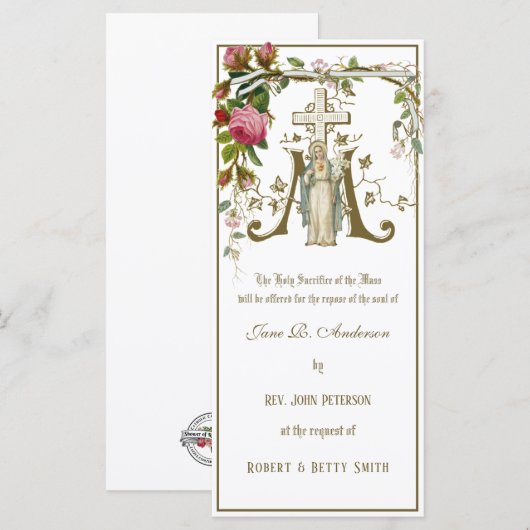 Carte Religieux Catholique Requiem Funéraire Masse Offer (Devant / Derrière)