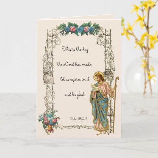 Carte Religieux Jésus Bon Pasteur Écriture Florale (Fleur jaune)