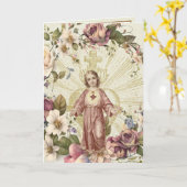 Carte Religieux Sacré Coeur de Jésus Écriture Florale (Fleur jaune)