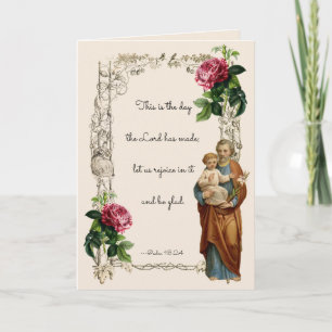 Carte Religieux St. Joseph Jésus Floral Vintage