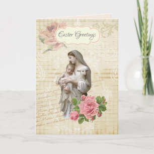 Carte Religieux Vintage Joyeuses Pâques Marie Jésus Flor