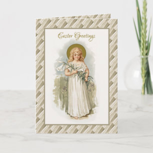 Carte Religieux Vintage Joyeuses Pâques Vierge Marie Pas