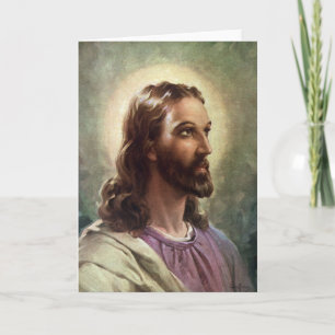 Carte Religieux vintage, Portrait Jésus Christ avec Halo