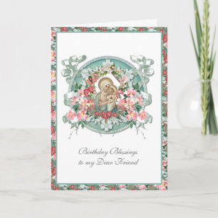 Carte Religieux Vintage Vierge Marie Jésus Floral
