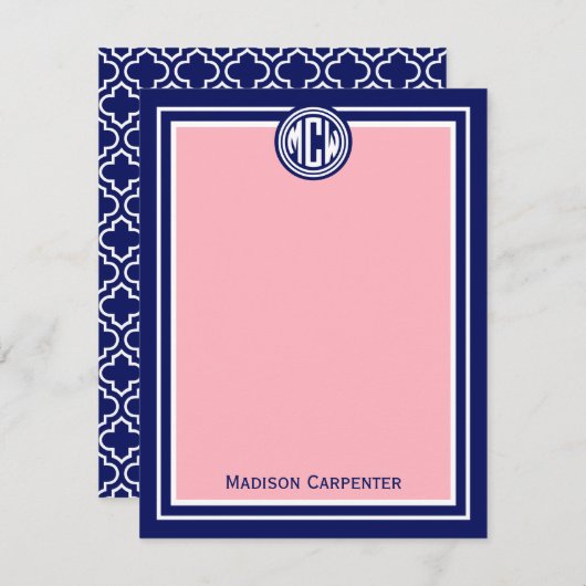 Carte Remarque Monogramme de vigne de Preppy encadré ble (Devant / Derrière)