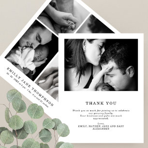 Carte Remerciement Chic Noir&Blanc 5 Photos Baby Shower