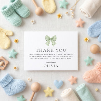 Carte Remerciement de Baby Shower avec un Ruban Gingham