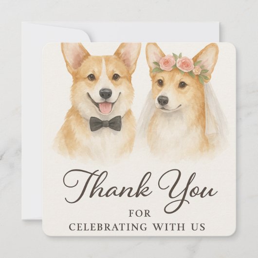 Carte Remerciement de mariage aquarelle Corgi (Devant)