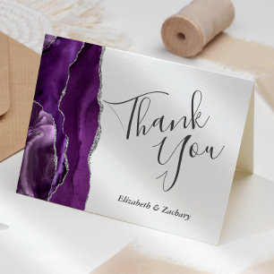 Carte Remerciement de mariage Argent Agate Violette