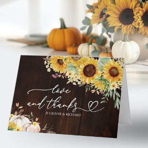 Carte Remerciement de mariage automnal au tournesol rust