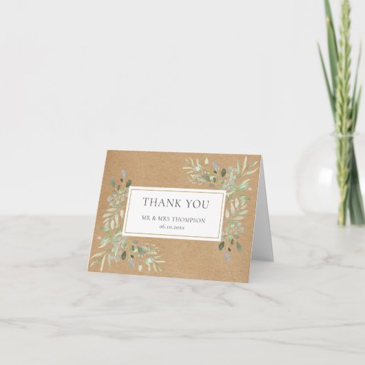 Carte Remerciement de mariage avec feuilles de verdure K (Devant)