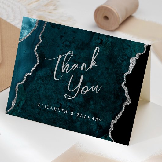 Carte Remerciement de mariage écriture Agate Bleu sarcel