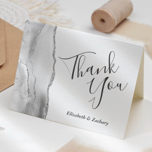 Carte Remerciement de mariage en agate grise blanche arg
