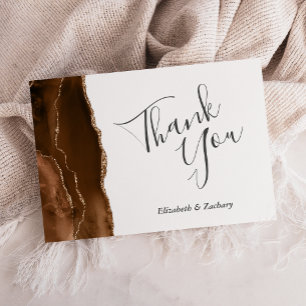 Carte Remerciement de mariage en agate marron moka or