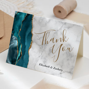 Carte Remerciement de mariage en marbre gris or agate bl