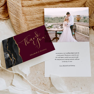 Carte Remerciement de mariage noir agate or bordeaux Pho