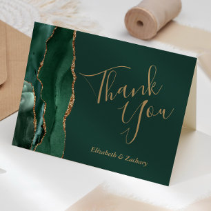 Carte Remerciement de mariage or agate vert émeraude