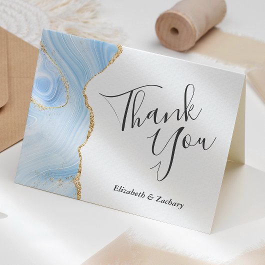 Carte Remerciement de mariage or Baby Blue Agate