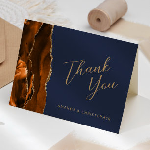Carte Remerciement de mariage Or Brûlé Agate Marine