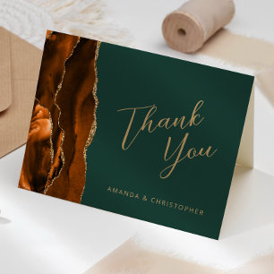 Carte Remerciement de mariage Or Brûlé Agate Vert