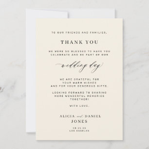 Carte Remerciement de mariage photo simple noir et ivoir