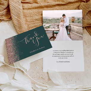 Carte Remerciement de mariage Rose Gold Vert Foncé Photo