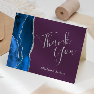 Carte Remerciement de mariage Royal Blue Agate Silver Pl