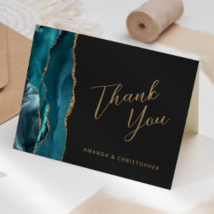 Carte Remerciement de mariage sombre écriture Agate Or B