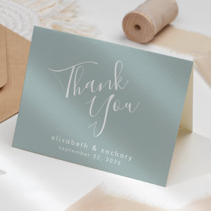 Carte Remerciement de mariage vert verre de mer écriture