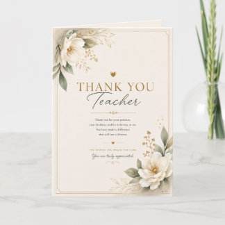 Carte Remerciement Élégant pour Enseignant Floral