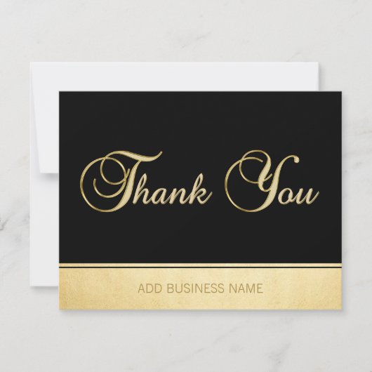 Carte Remerciement Entreprise Or Noir | Ajouter LOGO (Devant)
