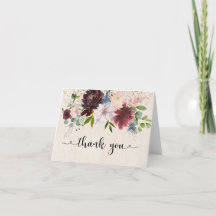 Remerciement floral aquarelle marine et Bourgogne 