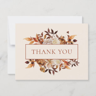 Carte Remerciement Floral Feuilles Terracotta Chute Taup