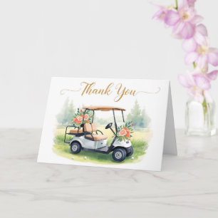 Carte Remerciement golf avec voiturette de golf et fleur