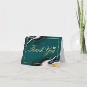 Carte Remerciement Marbre Sarcelle & Agate Dorée (Devant)