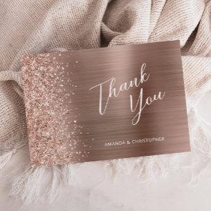 Carte Remerciement Mariage Plat Métallisé Rose Glamour