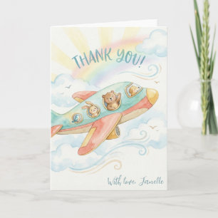 Carte Remerciement pour Baby Shower Arc-en-Ciel Avion Mi