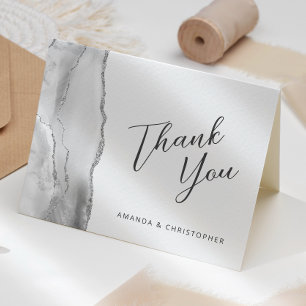 Carte Remerciements de mariage à l'écriture grise argent