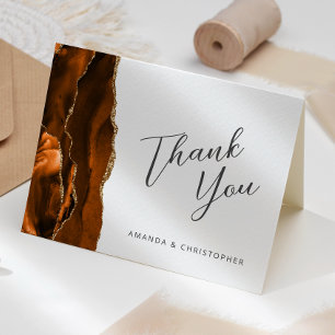 Carte Remerciements de mariage à l'encre brûlée orange a