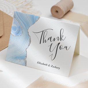 Carte Remerciements de mariage argent Baby Blue Agate