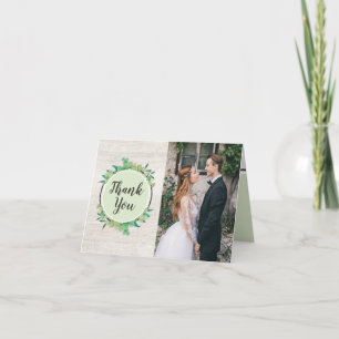 Carte Remerciements de mariage Bois Rustique & Eucalyptu
