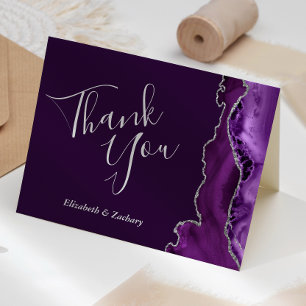 Carte Remerciements de mariage en argent prune agate vio