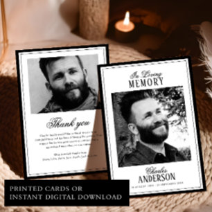 Carte Remerciements de Mémoire Affectueux Imprimé/Numéri