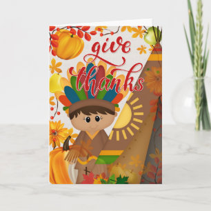 Carte Remerciements - Native American Boy & Tipi