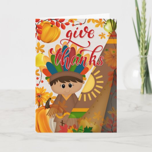 Carte Remerciements - Native American Boy & Tipi (Devant)