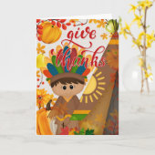 Carte Remerciements - Native American Boy & Tipi (Fleur jaune)