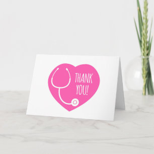 Carte Remerciements Stéthoscope à coeur rose