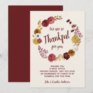 Carte Remerciements Thanksgiving Bourgogne Gold Floral