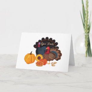 Carte Remerciements Thanksgiving Turquie et Citrouilles