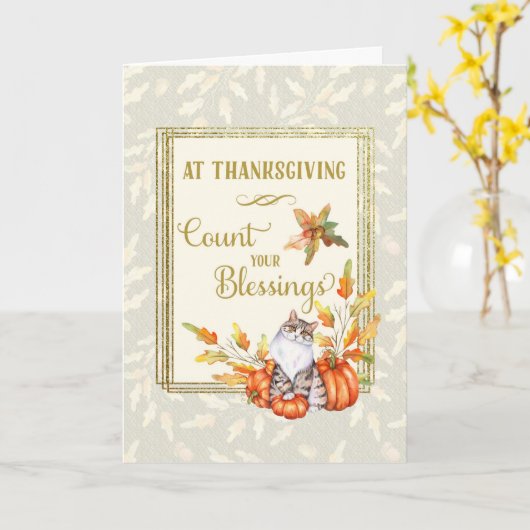 Carte Remercier Comptez Vos Bénédictions Chat (Fleur jaune)